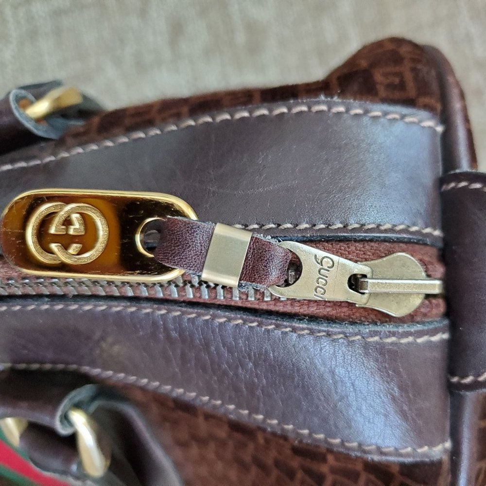 Authentic Vintage Gucci Boston Handbag Brown Suede - Picture 6 of 15